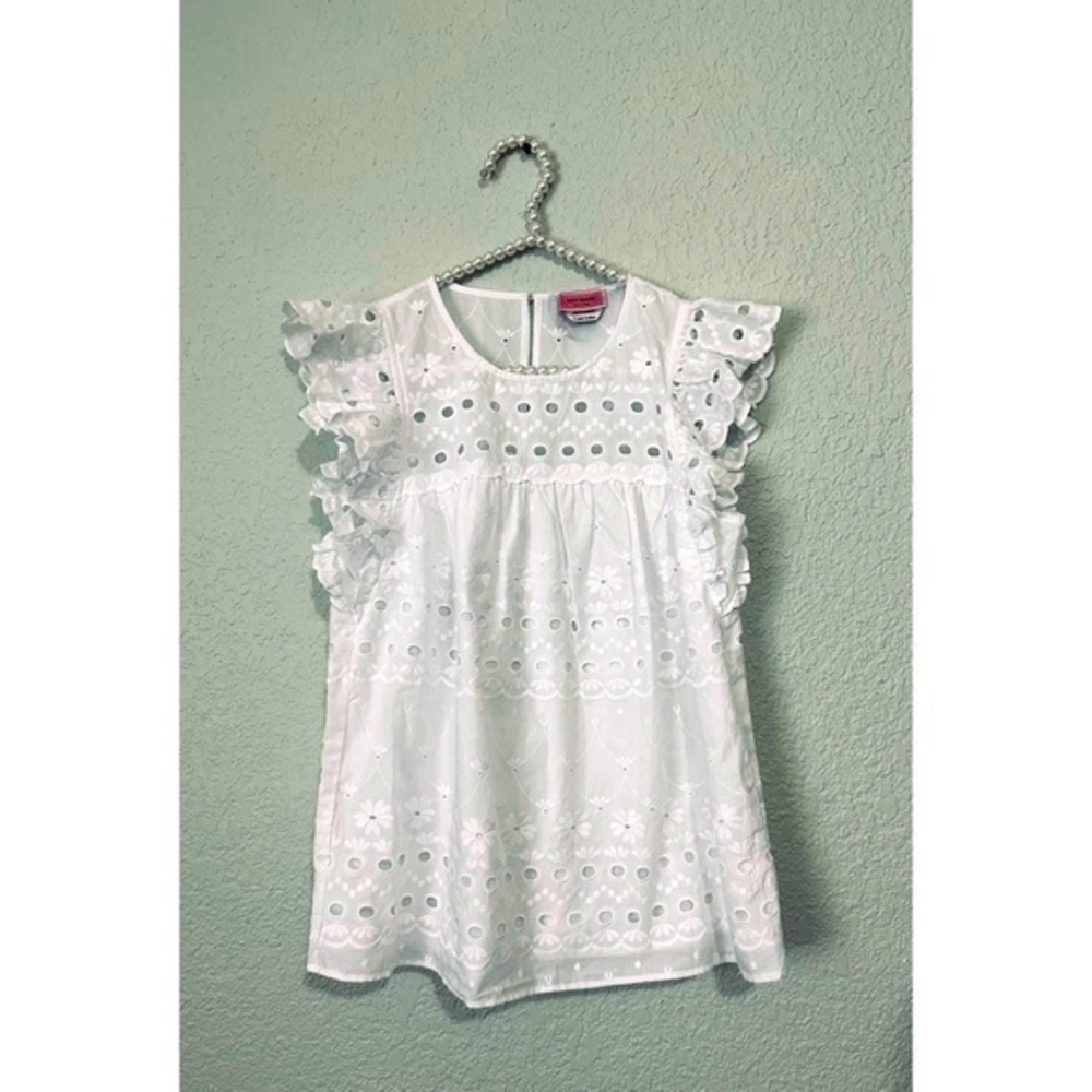 ♠️Kate Spade Eyelet Ruffle Shell Top White Small - Picture 5 of 5
